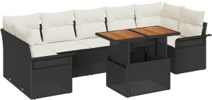 vidaXL Zestaw 8 Częściowy Kanap Ogrodowych z Poduszkami Czarny Poli Rattan Akacja 2