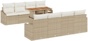 vidaXL 9 Elementowy Zestaw do Jedzenia w Ogrodzie z Poduszkami Beżowy Rattan Akacja 2