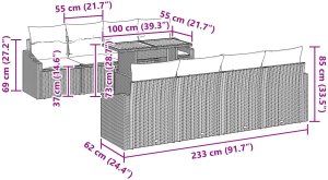 vidaXL 9 Elementowy Zestaw do Jedzenia w Ogrodzie z Poduszkami Beżowy Rattan Akacja 10