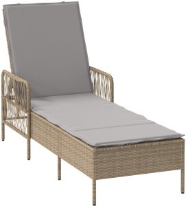 vidaXL Leżak Słoneczny Beżowy i jasnoszary Rattan PE 157 x 55 x 92 cm 2