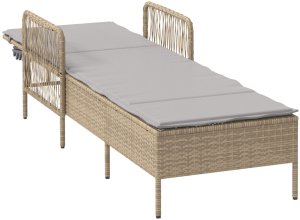 vidaXL Leżak Słoneczny Beżowy i jasnoszary Rattan PE 157 x 55 x 92 cm 4