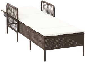 vidaXL Leżak Brązowo-kremowy Rattan PE 157 x 55 x 92 cm Składany 4