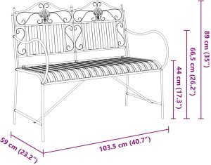 vidaXL Ławka metalowa Czarna Metal Standardowa Wstawki dekoracyjne 9