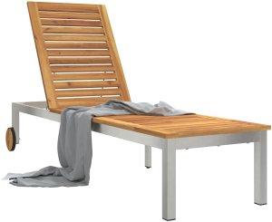 vidaXL Leżak Słoneczny drewno Drewno akacjowe z ramą metalową 3