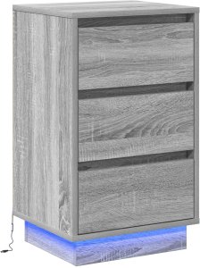 vidaXL Szafka nocna z LED Szary Sonoma 39x34,5x65 cm Drewno inżynieryjne 2