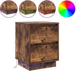 vidaXL Szafka nocna z taśmą LED wędzona dąb 39x34.5x50 cm 4