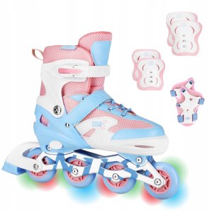 NA0189 ZESTAW LED ŁYŻWOROLKI OCHRANIACZE MOONBEAM BIAŁE ROZM. M(35-38) NILS EXTREME 1