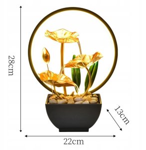 FONTANNA DEKORACYJNA WODNA ZEN liść LOTOSU NA BIURKO 3 poziomowa LED LAMPKA 2