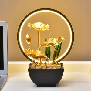 FONTANNA DEKORACYJNA WODNA ZEN liść LOTOSU NA BIURKO 3 poziomowa LED LAMPKA 4