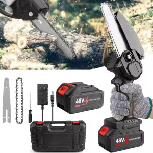 Akumulatorowa Piła Łańcuchowa 6 Mini Pilarka Gałęziowa 850W, 2x Akumulator, Łańcuch 5