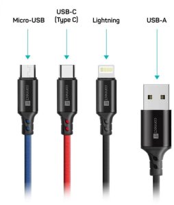 CONNECT IT Magnetický kabel PowerLink 3v1, USB-C / Lightning / MicroUSB, 2m, černá 3