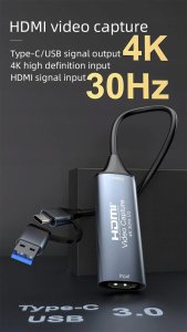 System przekazu sygnału AV PremiumCord HDMI capture/grabber do nagrywania sygnału wideo/audio do komputera s konektorem USB3.0 i USB-C 5