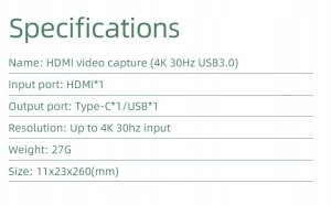 System przekazu sygnału AV PremiumCord HDMI capture/grabber do nagrywania sygnału wideo/audio do komputera s konektorem USB3.0 i USB-C 10