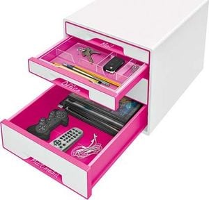 Leitz LEITZ CUBE WOW Schubl. Box perlweiss-pink mit 4 Schubladen. Robust und stabil in ansprechendem 2-farbigem WOW Design in Hochglanz - 52132023 1