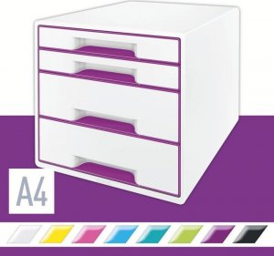 Leitz LEITZ CUBE WOW Schubladen Box perlweiss-violett mit 4 Schubladen robust und stabil in ansprechendem 2-farbigem WOW Design - 52132062 1