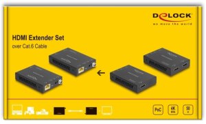 System przekazu sygnału AV Eaton DELOCK HDMI Extender Set przez kabel Cat.6 4K 60 Hz 50 m 4