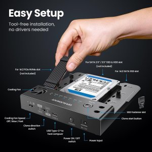 GRAUGEAR Klonstation für M.2 NVMe/SATA SSDds & 2,5"/3,5" HDD 2