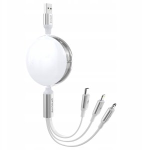 Kabel Zwijany 3w1 1,2m 3a Microusb Type-c Ligtning Iphone Na Usb-a Telefon / Triple Sync 1