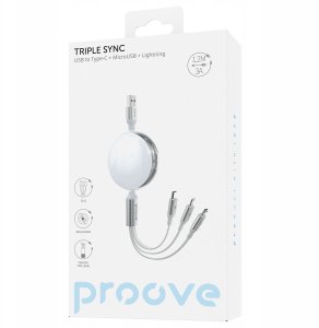 Kabel USB PROOVE USB-A - USB-C + microUSB + Lightning 1.2 m Biały (SB9453) 2