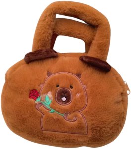 Torba Pluszowa Z Kapibarą Z Różą Brązowy 20cm 3