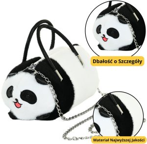 Pluszowa Torba Panda Uchwyty Metalowy Łańcuszek Czarno Biała 20cm 1