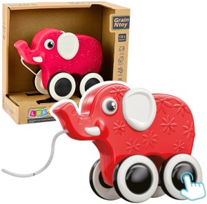 LeanToys Słonik Zabawka Do Ciągnięcia Na Sznurku Piszczałka Eko* Czerwony 2