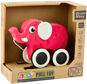 LeanToys Słonik Zabawka Do Ciągnięcia Na Sznurku Piszczałka Eko* Czerwony 4
