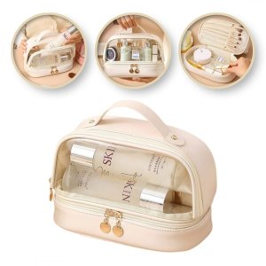 Kosmetyczka organizer na kosmetyki kremowa dwupoziomowa 23x13,5x16cm KS115B 1