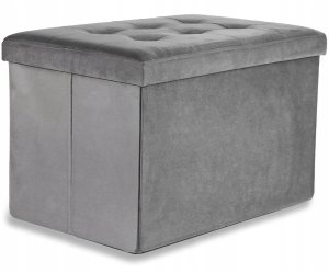 Pufa składana XL z guzikami - 60x38x38cm aksamit szara 1