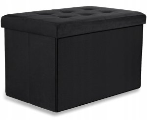 Pufa składana XL z guzikami - 60x38x38cm aksamit czarna 1