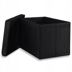 Pufa składana XL z guzikami - 60x38x38cm aksamit czarna 2