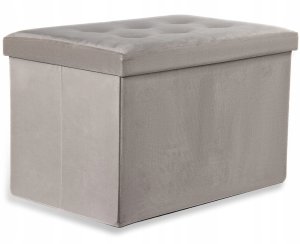 Pufa składana XL z guzikami - 60x38x38cm aksamit beż 1