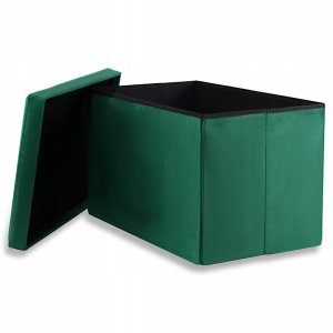 Pufa składana XL z guzikami - 60x38x38cm aksamit zielona 2