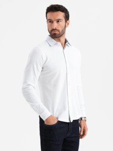 Dzianinowa koszula męska SLIM FIT z długim rękawem  biała V1 OM-SHCS-0177 XL 1