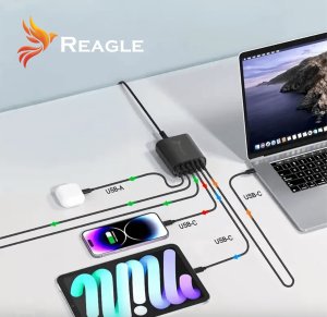 Ładowarka Reagle SZYBKA ŁADOWARKA GaN 200W PD 3x USB C 3x QC 3.0 DO LAPTOPA IPHONE 100W MAC 4