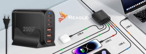Ładowarka Reagle SZYBKA ŁADOWARKA GaN 200W PD 3x USB C 3x QC 3.0 DO LAPTOPA IPHONE 100W MAC 5