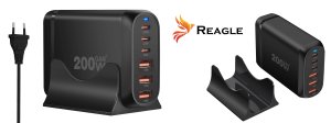 Ładowarka Reagle SZYBKA ŁADOWARKA GaN 200W PD 3x USB C 3x QC 3.0 DO LAPTOPA IPHONE 100W MAC 7