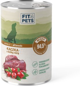 Karma dla psa pełnoporcjowa Fit4Pets kaczka z dziką różą 400g 12 szt. 1