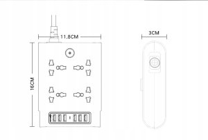 yesido MC08 Przedłużacz 10w1 (EU) 2650W 6xUSB-A, BLACK / CZARNY 5