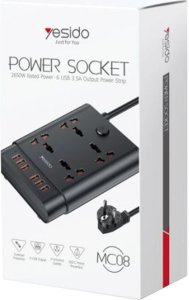 yesido MC08 Przedłużacz 10w1 (EU) 2650W 6xUSB-A, BLACK / CZARNY 7