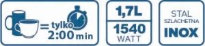 DUŻY MOCNY STALOWY CZAJNIK NIERDZEWNY elektryczny bezprzewodowy IDEAL 1,8L 10