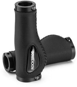Skórzane gripy uchwyty rowerowe na kierownicę śr. 22mm - czarne Skórzane gripy uchwyty rowerowe na kierownicę śr. 22mm - czarne 1