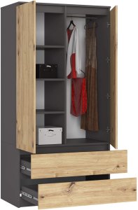 SZAFA S90 2D 2SZ CLP PK GRAFIT SZARY / DĄB ARTISAN 2
