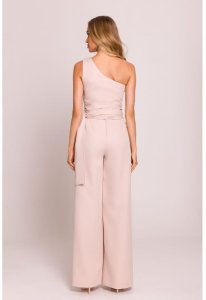 M845 Kombinezon na jedno ramię z wiązanymi szarfami - jasny beżowy (kolor beż jasny, rozmiar L) 2