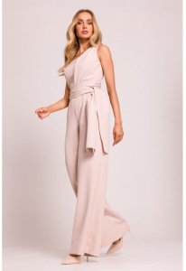 M845 Kombinezon na jedno ramię z wiązanymi szarfami - jasny beżowy (kolor beż jasny, rozmiar L) 3