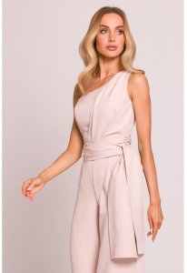 M845 Kombinezon na jedno ramię z wiązanymi szarfami - jasny beżowy (kolor beż jasny, rozmiar L) 5