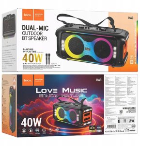 HOCO zestaw karaoke bezprzewodowy głośnik + 2 x bezprzewodowy mikrofon LED 60W HA9 czarny 7