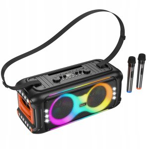 HOCO zestaw karaoke bezprzewodowy głośnik + 2 x bezprzewodowy mikrofon LED 60W HA9 czarny 8