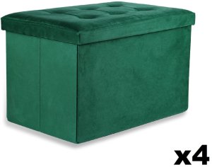 Pufa składana XL z guzikami - 60x38x38cm aksamit zielona x 4 1