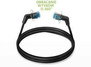 Kabel sieciowy patchcord Cat6a UTP kątowy obrotowy 0,5m slim czarny 4